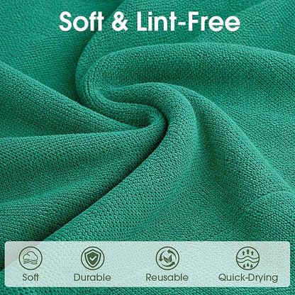Microfiber Cleaning Cloth Roll–100 Pack, Tear Away Microfiber Towels, Reusable, Washable, Scratch-Free, Kitchen Towels for Car, Home, Kitchen, Glass, Dishes (Malachite Green)