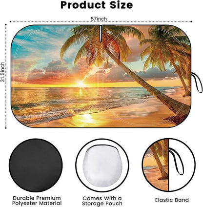 Windshield Sun Shade, Car Sun Shade Windshield, Reflector Sunshade Offers Ultimate Protection for Car Interior, Reflective Polyester Blocks Heat for Sedans, Mini SUVs, Hatchbacks - 57 x 31.5 inches