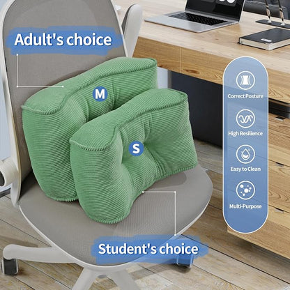 Lumbar Support Pillow for Study Desk Chair, Bite-Size Natural Latex Foam Back Support Pillow for Lower Back Pain Relief, Soft & Support Corduroy Office Chair Cushion, S, Green