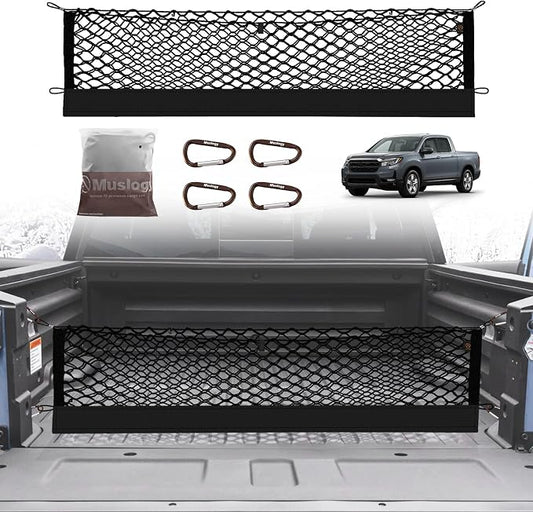 Muslogy Truck Bed Cargo Net Trunk Netting Compatible with Honda Ridgeline 2017-2025 2026 Accessories, Pickup Cargo Organizer SUV Sedan Storage Net w/Heavy Duty Carabiners