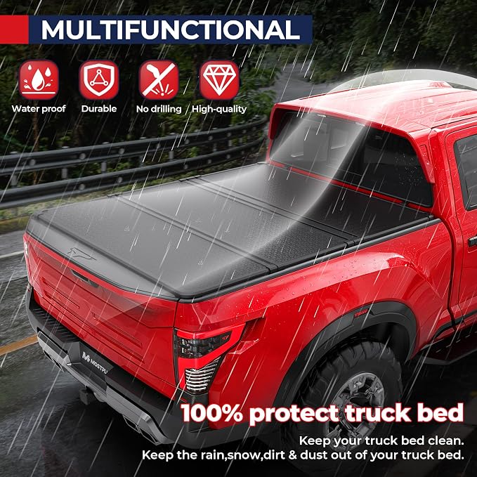 MOSTPLUS 5FT Tri-Fold Hard Truck Bed Tonneau Cover On Top Compatible for 2005-2025 2026 Nissan Frontier 3 Fold Aluminum Bed Cover 60Inch