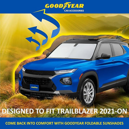 Goodyear Foldable Windshield Sunshade for Chevrolet (Chevy) Trailblazer 2021-2026, SUV car Accessories, Sunshade Cover, Sun Shade Car Windshield, Window Sun Blocker - GY008212