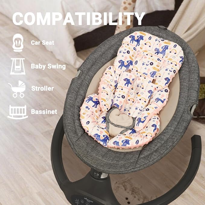 Infant Car Seat Insert Girls Boys, Soft Car Seat Head Support Baby & 2 Strap Pads, Preemie Newborn Carseat Insert Reversible Fits For Stroller, Baby Swing, Rocker, Bassinets, Bouncer, Unicorn