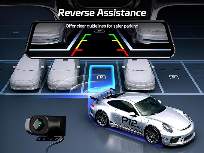 Pelsee 4K+2.5K Mirror Dash Cam with Front Starvis 2 IMX678 & Rear IMX335, 12" Rear View Mirror Camera, Color Night Vision, 5.8GHz WiFi, ADAS & BSD, Included OBD Hardwire Kit, 128GB Card, P12 Pro Max