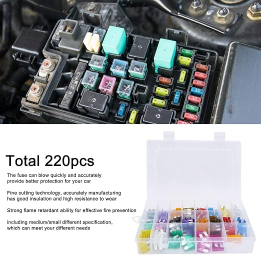 220Pcs Assorted Automotive Kit with Insulation Safety Box for Car Circuit Protection ABS Material Various Sizes Including Medium and Small