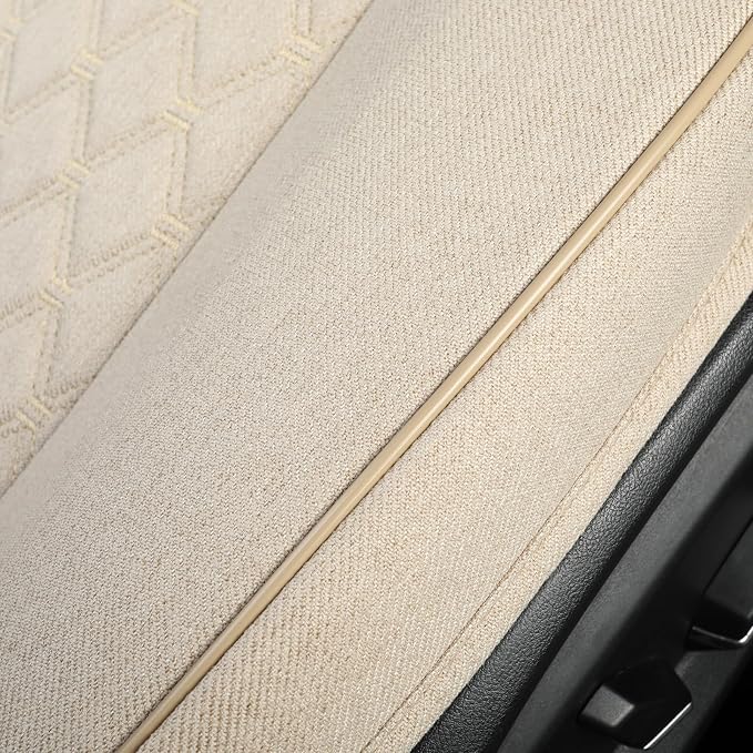 West Llama Linen Front Car Seat Cover Protector Anti-Slip Bottom Seat Cover Fits 95% of Vehicles,Wrapping Around The Bottom,Diamond Pattern(Beige-1Pcs)