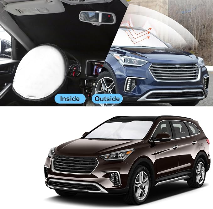 TINGLU Sun Shade for Hyundai Santa Fe 2013-2018 Accessories Windshield Sun Shade Window Shade UV Rays Protection Sun Visor Cover with Steering Wheel Sunshade Storage Bag