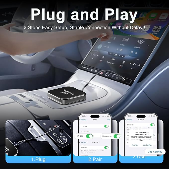 Wireless CarPlay AI Box, Android 13 8-Core Car Multimedia Video Box, 4G LTE, 4GB RAM + 64GB ROM, Supports TF Card, GPS Navigation, Bluetooth 5.5, Compatible with Factory Wired CarPlay & Android