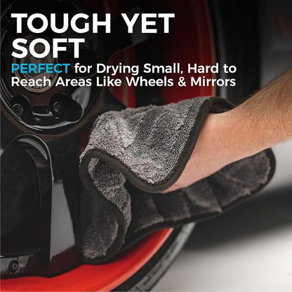 The Rag Company Gauntlet Car Drying Towel, Ultra-Absorbent 70/30 Blend Korean Microfiber, Dries Vehicles Faster Without Scratching, 900 GSM, 12x12 Inches, Ice Grey/Grey, 3-Pack