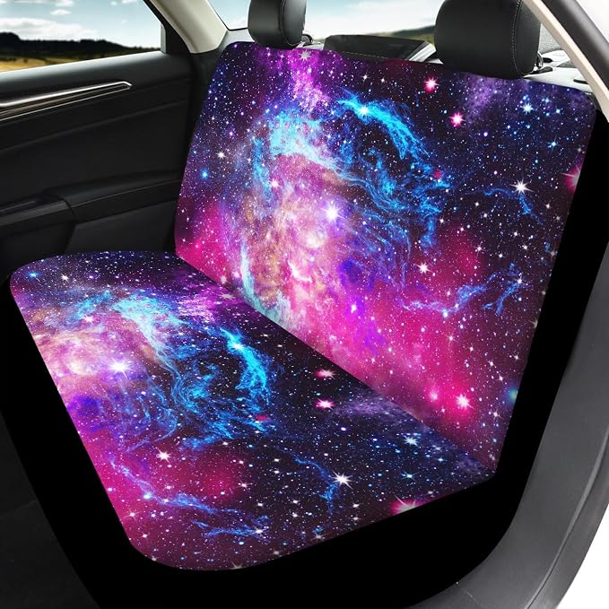Blue Purple Galaxy Car Seat Covers Full Set,Deep Space Abstract Universe Stars Nebula Design Vehicle Front Rear Bench Cushion Protectors Auto Interior Accessories Universal for Trucks Sedans