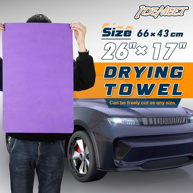 Premium Shammy Towel for Car, Super Absorbent 2 Pack 26""x17"" Car Drying Towel, Reusable Soft Car Wash Cloth, Chamois Cloth for Car, Dust Remove, No Scratch/Spot/Streak, Blue & Purple