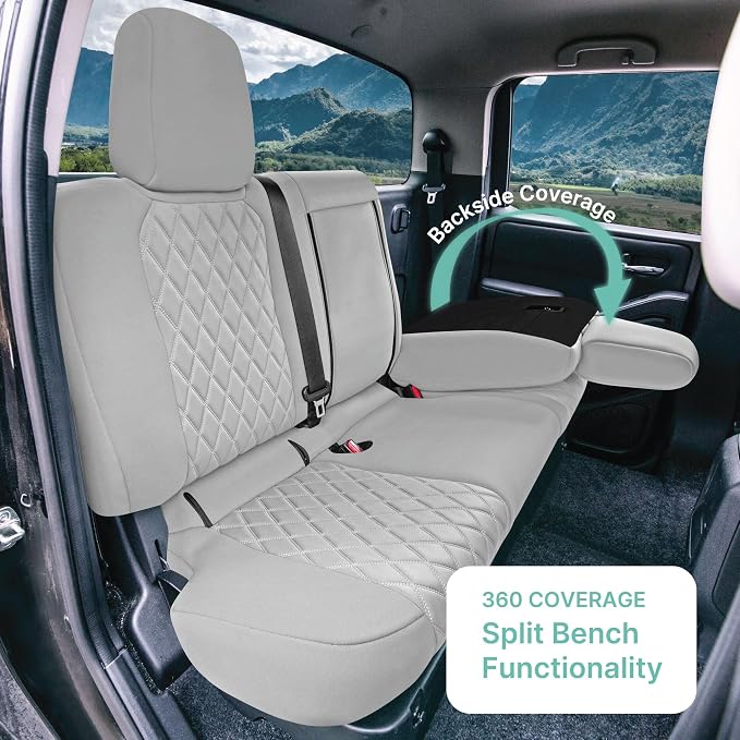 FH Group Custom Fit Car Seat Covers Specifically Made for 2022-2026 Nissan Frontier, Full Set Gray Ultraflex Neoprene Waterproof Automotive Seat Covers for Pickup Truck, Nissan Accessories
