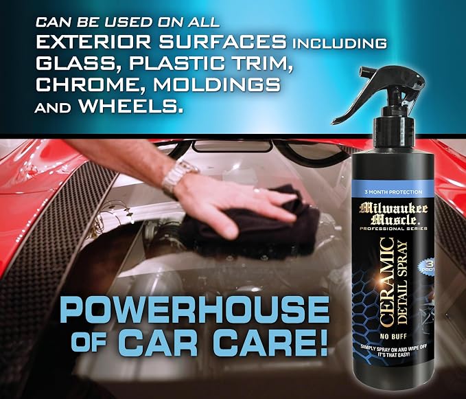 Ceramic Auto Car Wax Spray - 16 Fl Oz - Milwaukee Muscle - 4X The Ceramic Coating - Detail Spray Wax - Advanced Hydrophobic Spray for Shine and Protection