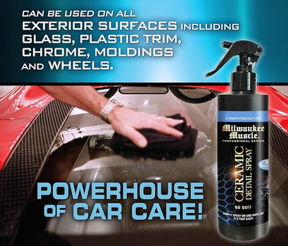 Ceramic Auto Car Wax Spray - 16 Fl Oz - Milwaukee Muscle - 4X The Ceramic Coating - Detail Spray Wax - Advanced Hydrophobic Spray for Shine and Protection