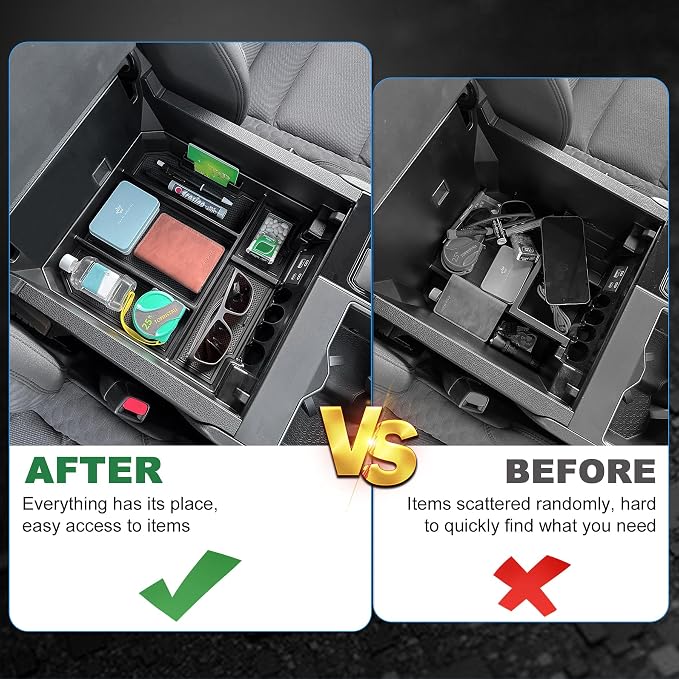 TOPINSTALL 5 Compartments Console Organizer Compatible with 2022-2026 Toyota Tundra/Sequoia 2023-2026, Plastic Armrest Storage Box Full Size Tray (Not for the Console with Safe)