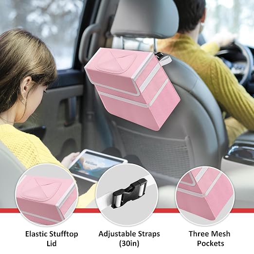 YSSOA Car Trash Can with Lid, Leak-Proof Organizer and Storage Bag, Adjustable and Portable Interior, Collapsible Multipurpose Garbage Bag, 2 Gallon, Pink