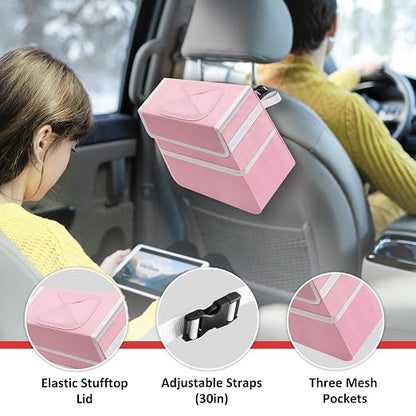 YSSOA Car Trash Can with Lid, Leak-Proof Organizer and Storage Bag, Adjustable and Portable Interior, Collapsible Multipurpose Garbage Bag, 2 Gallon, Pink