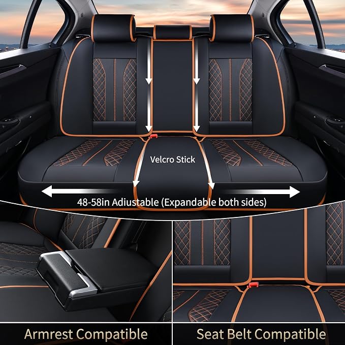 FLORICH Car Seat Covers Full Set Leather Automotive Seat Cover Waterproof 5 Seats Car Seat Protectors Luxury Front and Back Seat Cushions Universal Fit for Most Cars SUV Trucks, Brown&Black