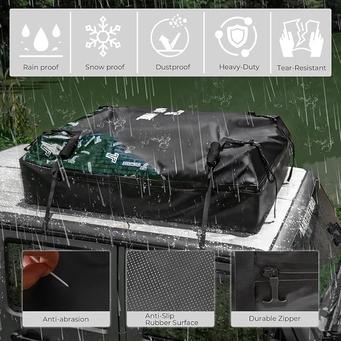 Soft Shell Car Rooftop Cargo Carrier 21 Cubic Feet Waterproof Car Roof Top Bag Roof Rack Luggage Cargo Storage for Universal Vehicles with/Without Rack Include Tie-Down Straps