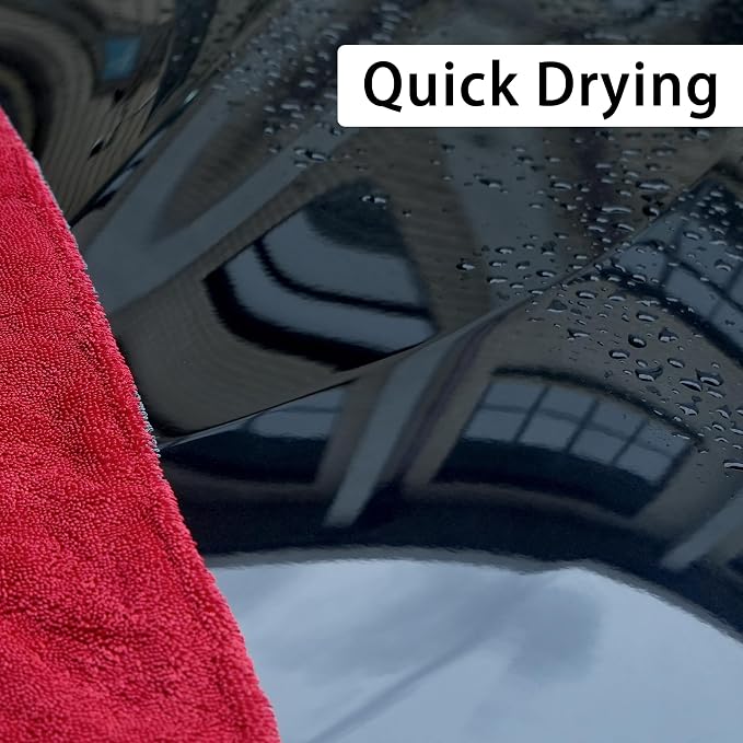 LIVOS 1000GSM Car Drying Towel, 18" x 24" Dual Sided Microfiber Towels for Cars, Ultra Absorbent Lint & Scratch-Free, Edgeless Twisted-Loop, Premium Wash Towel, Red&Grey