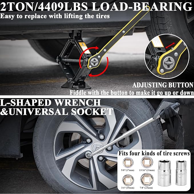 Car Emergency Roadside Kit with Scissor Jack, Air Compressor, Jumper Cables, Car Safety Kit, Air Wedge Bag Pump