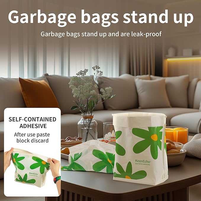 Disposable Car Garbage Bin Bags 60 PCS, Leak-proof Cleaning and Vomit Bags, Recycled HDPE, Easy Stick-On and Stand Design, Disposable Small Garbage Bags