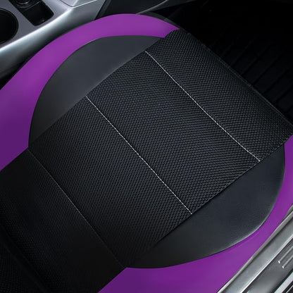 CAR PASS Leather Seat Covers, Breathable Universal Car Seat Cover Full Set for Cute Women Girly,Super 5mm Composite Sponge Inside,Airbag Compatible fits Most Auto,SUVs,Trucks,Vans(Black&Purple)
