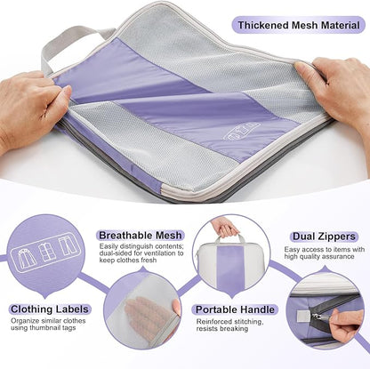 OlarHike 10-Pack Compression Packing Cubes for Travel Essentials,Compressible Expandable Packing Cubes for Suitcase,Luggage Garment Bags for Travel,Handy Helper for Organizing Clothes(Purple Gray)