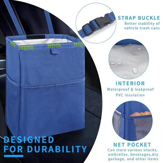 Homelove Hanging Car Trash Can with 4 Storage Pockets, Waterproof Leakproof Oxford Auto Garbage Bag, Adjustable Garbage Bag, Foldable Car Trash Bin Fit for Truck, SUV, Home, Office