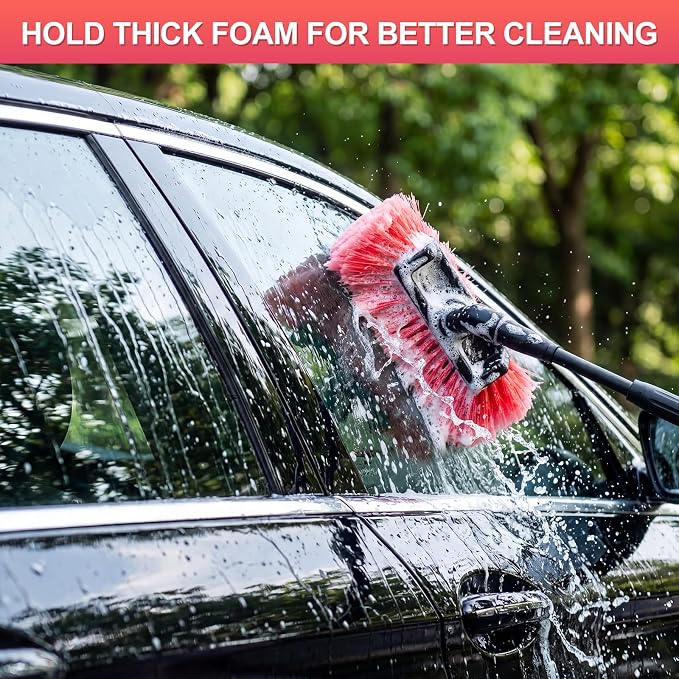 Vesici 4 Pcs Car Wash Brush Head with Soft Detailing Bristle Flow Thru Car Cleaning Brush Exterior Cars Wash Equipment for Auto Truck RV Boat Camper Washing, 10 Inch (Red)
