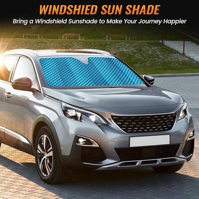 Windshield Sun Shade Car Sun Shade, Folding Car Shades for Front Windows, Blocks UV Rays Sun Visor Protector for Truck SUV Van, Keeps Vehicle Cool - Silver (55" x 29.5")