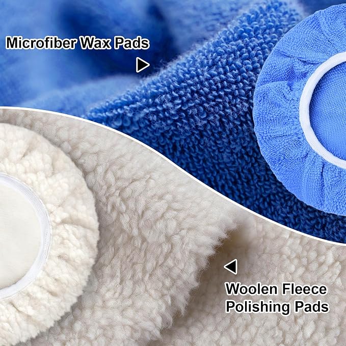 15 PCS Car Polisher Pad Bonnet 5 to 6 Inch, Car Polishing Bonnet Buffing Pads, Lamb Fleece Buffing Pad Cover, 10*Microfiber 5*Woollen