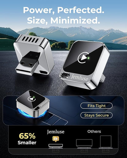 Jemluse Wireless CarPlay Adapter for Apple - Mini Size, Fast Stable Connection Convert Wired to Wireless Car Play Dongle for iPhone iOS 10+, Plug & Play for Cars from 2016+ w/USB-C (Silver)
