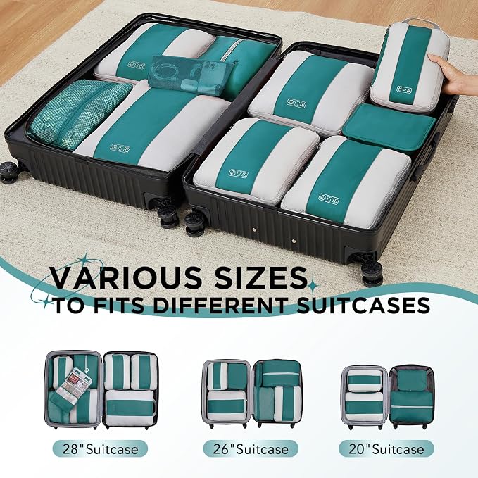OlarHike 10-Pack Compression Packing Cubes for Travel Essentials,Compressible Expandable Packing Cubes for Suitcase,Luggage Garment Bags for Travel,Handy Helper for Organizing Clothes(Dark Blue Green)