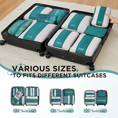OlarHike 10-Pack Compression Packing Cubes for Travel Essentials,Compressible Expandable Packing Cubes for Suitcase,Luggage Garment Bags for Travel,Handy Helper for Organizing Clothes(Dark Blue Green)