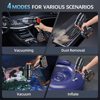 Portable Cordless Car Vacuum - 50,000Pa High-Power Brushless Motor, Rechargeable Handheld Vacuum Cleaner with 2 Batteries & Charger, 6-in-1 Vacuum Cleaners for Home, Keyboard, Pet Hair, Black