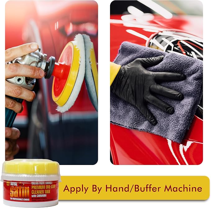Garry's Royal Satin One Step Cleaner Wax - Deep Clean, Shine, and Protect Your Vehicle's Finish - Car, Truck, Bus - Carnauba/Hydro-Polymers - Original Cream Paste, 10 Oz