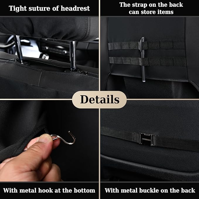 Coverado Car Seat Covers Front, Canvas Universal Seat Covers for Cars, 2-Pack Car Seat Cushions, Auto Seats Protectors for Kids & Dogs, Driver Seat Covers Fit for Most Vehicles Trucks SUVs/Black