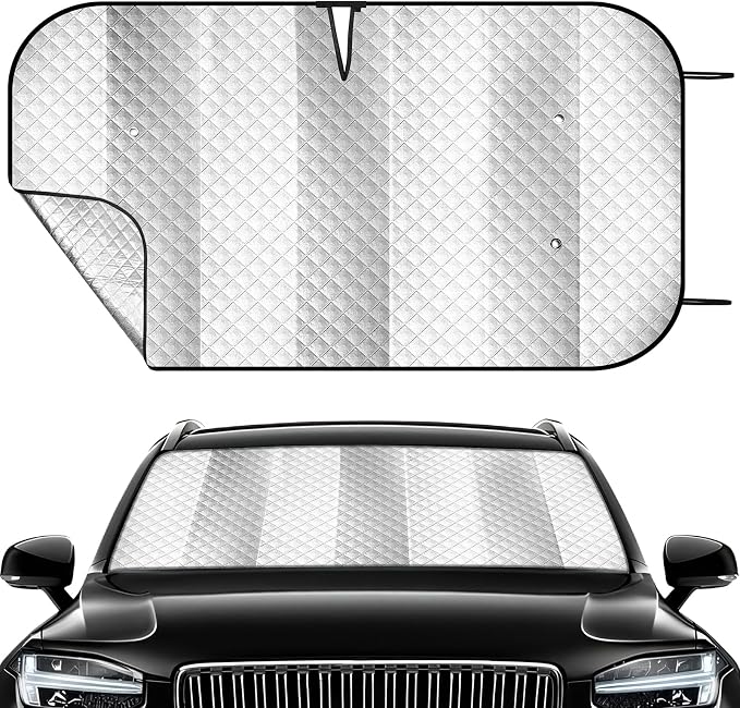 Windshield Sun Shade Car Sun Shade, Folding Car Shades for Front Windows, Blocks UV Rays Sun Visor Protector for Truck SUV Van, Keeps Vehicle Cool - Silver (55" x 29.5")