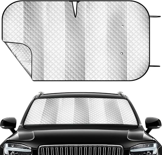 Windshield Sun Shade Car Sun Shade, Folding Car Shades for Front Windows, Blocks UV Rays Sun Visor Protector for Truck SUV Van, Keeps Vehicle Cool - Silver (55" x 29.5")