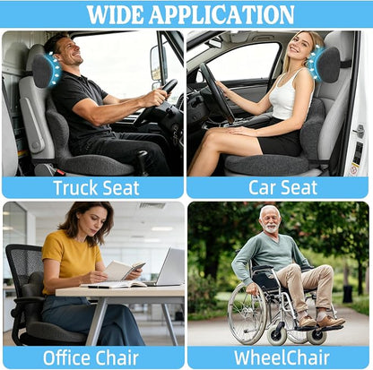 3-in-1 Memory Foam Seat Cushion & Headrest Pillow with Lumbar Support L-Shaped Ergonomic Driver Seat Cushions Design for Sciatica and Tailbone Pain Relief Comfort for Car,Truck,Chair