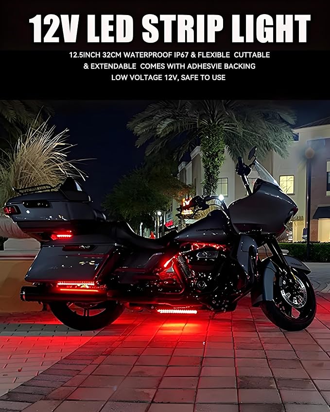 Keiurot 12V Led Light Strip 32CM Waterproof LEDs Light Strips for Cars Motorcycles Golf Cart Interior & Exterior Marine Boat Red Led Strip Lights 5050 18SMD,Pack of 4