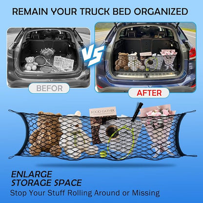 Envelope Style Cargo Net for 2014-2022 2023 Jeep Cherokee Accessories, Rear Trunk SUV Mesh Cargo Net, Upgraded 5mm Bungee & Double-Layer Nylon Storage Tailgate Netting Grocery&Tools Holder Organizer