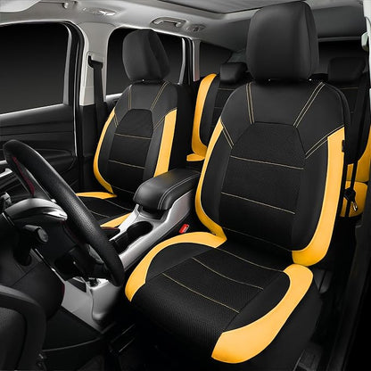 CAR PASS Leather Seat Covers, Breathable Universal Car Seat Cover Full Set for Cute Women Girly,5mm Composite Sponge Inside,Airbag Compatible Fits Most Auto,SUVs,Trucks,Vans(Full Set,Black&Yellow)