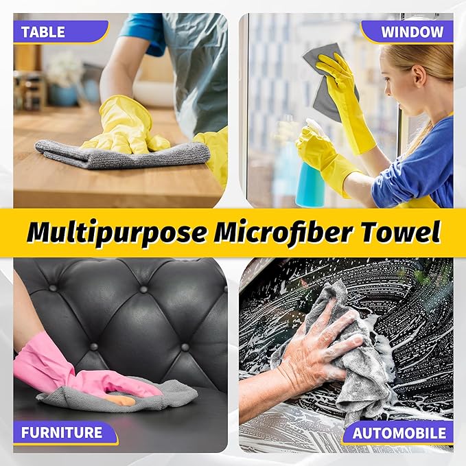 Microfiber Cleaning Cloth,150 Pack Grey Cleaning Rags, Bulk All-Purpose Lint-Free Shop Towels Wipes, Commercial Micro Fiber Cleaning Towels Washcloth for Car Garage Housekeeping 11.5"*11.5"