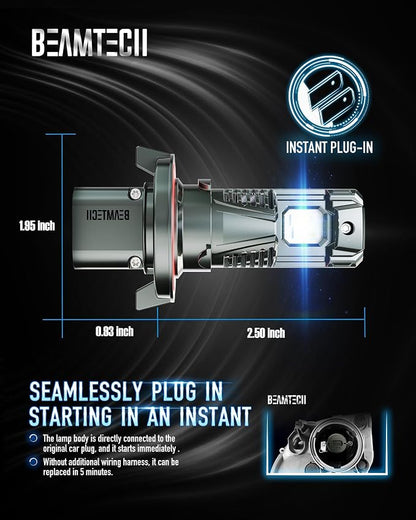 BEAMTECH H13/9008 Bulbs, G-XPower Chips 500% Brighter 6500K Xenon White Fog Light Bulbs, Plug and Play, Pack of 2