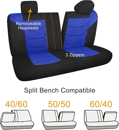 Pariiaotin 3D Air Mesh Car Seat Cover Full Set Washable and Breathable Premium Cloth Automotive Vehicle Seat Covers for Cars Interior, Universal Fit for Most Cars, Sedan, Truck, SUV(Black/Blue)