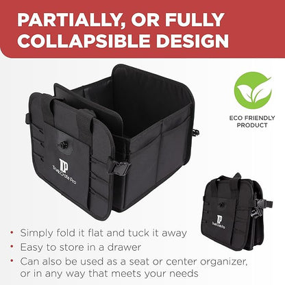 TRUNKCRATEPRO Car Organizers and Storage Premium Adjustable Multi Compartments Car Storage Organizer | Portable and Foldable SUV Trunk Organizer for Car (Standard Size, 20.86"L x 13.4"W x 10"H )-Black
