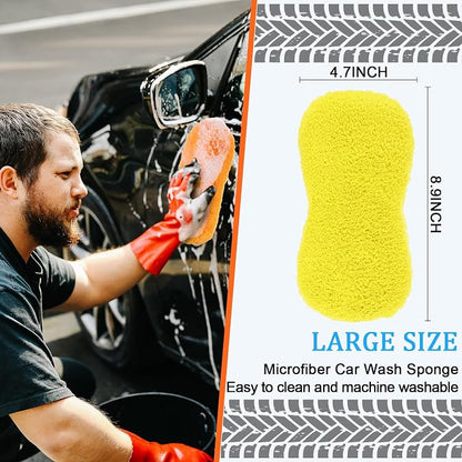 Tanlade 2 Pcs Large Car Wash Sponge for Cleaning, The Microfiber Sponges for Car Washing Supplies, Trucks and Motorcycles (Blue,Yellow)