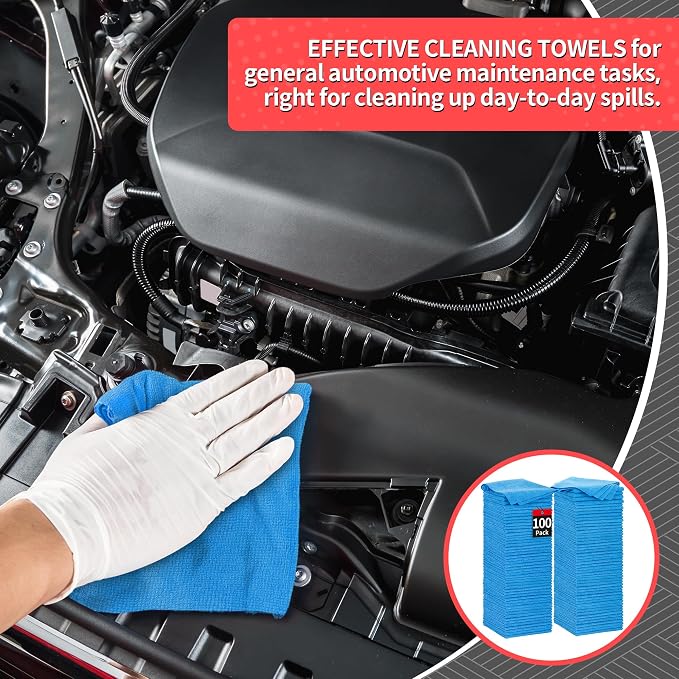 Shop Towels, 100 Pack Microfiber Towels for Cars, Microfiber Cleaning Cloths, Bulk Multipurpose Lint-Free Cleaning Rag for Mechanic Automotive Garage Office, 11.5"*11.5" Blue